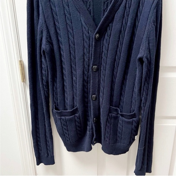 Banks Journal Ribbed Cable Knit Cardigan in Navy - Picture 3 of 5